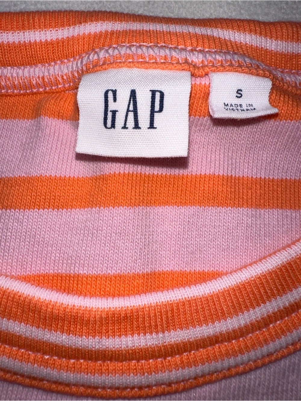 GAP Pink & Orange Striped Pocket Sweatshirt Pullover Size Small - Picture 9 of 12